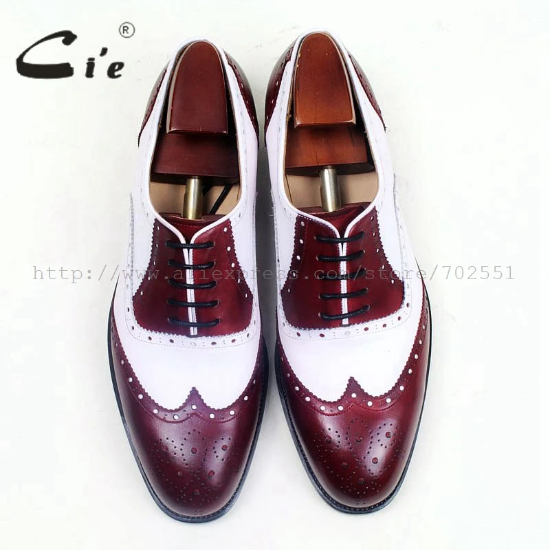 cie Round Toe Full Brogues Lace-Up Mix Colors Wine/White Handmade Genuine Leather Bottom Outsole Breathable Men's Shoe OX518 | Обувь