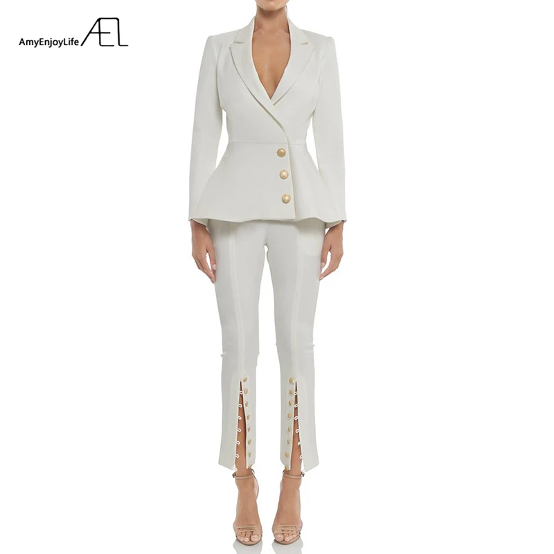AEL женщина Комплект из 2 предметов белый Цвет обтягивающие штаны костюм Офисные