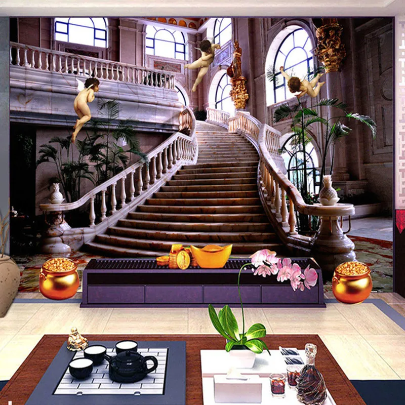 

Custom 3D Photo Wallpaper Murals European Style Church Angel Stairs 3D Wall Mural Hotel Hall Living Room Landscape Wall Papers