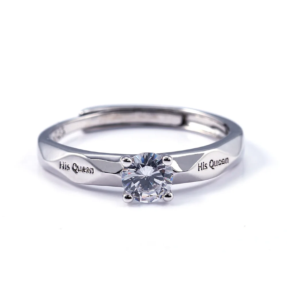 New Fashion Couple Rings Silver His Queen Her King Lover Ring Adjustable Wedding Band Crystal Jewelry Valentine's Day Gifts | Украшения