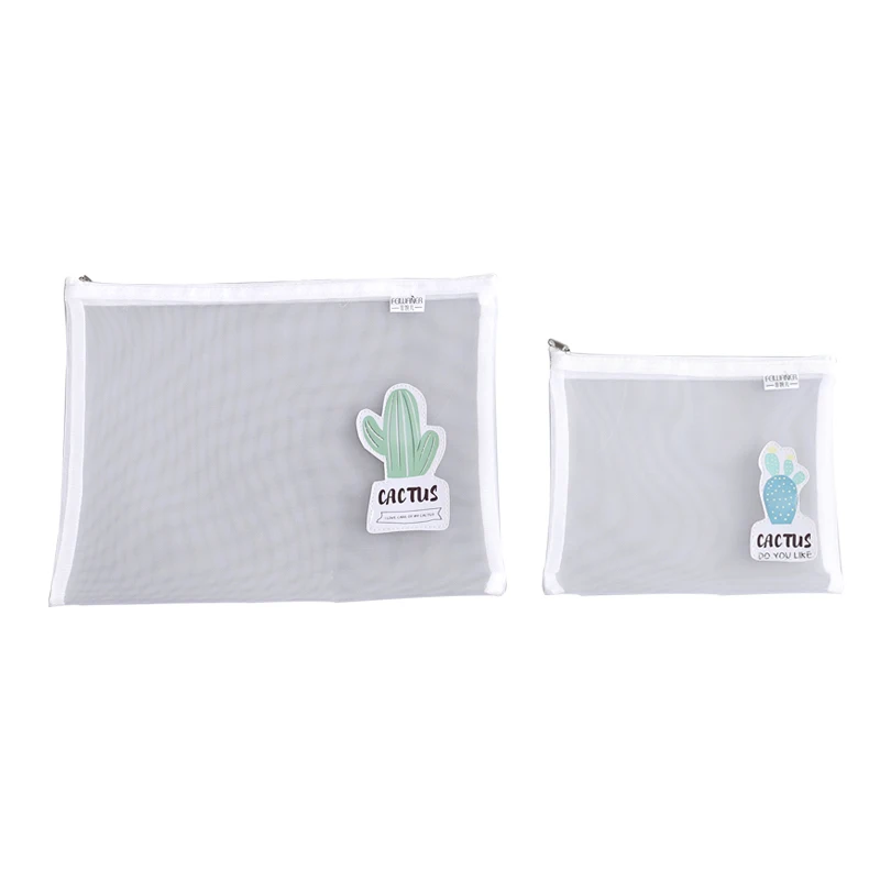 

South Korea stationery bag simple small fresh cactus transparent net yarn file bag student office paper data storage bag
