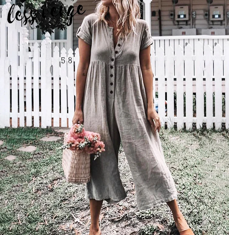 Lessverge Повседневный хлопковый льняной женский комбинезон с высокой приталенные