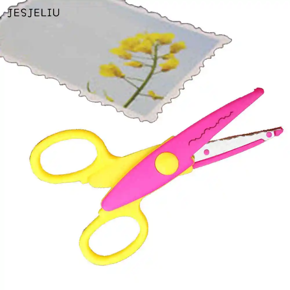 

JESJELIU Laciness Scissors Metal and Plastic DIY Scrapbooking Photo Colors Scissors Paper Lace Diary Decoration with 5 Patterns