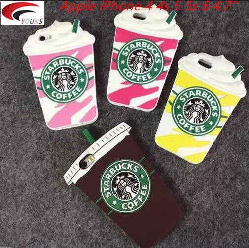 Горячие Продажи 3D Мультфильм Кремния Starbuck Чашка Кофе Крышки Случая для Apple iPhone 4 4s