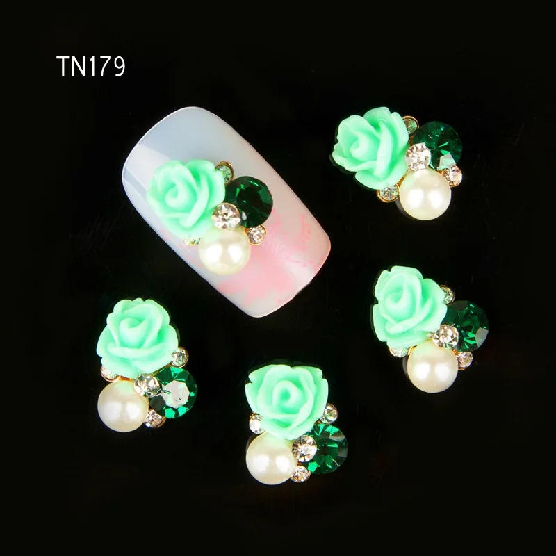 10 шт 3d украшения для ногтей блестящие стразы дизайна маникюра зеленые розы