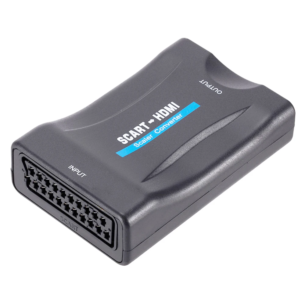 Конвертер 1080P HD SCART в HDMI Адаптер видеосигнала с зарядным адаптером для CRT TV VHS VCR DVD