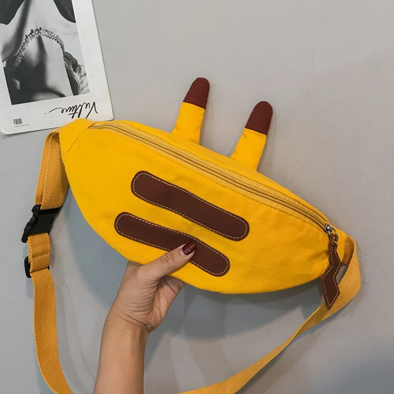 Cartoon Waist Bag For Women Cute Girl Crossbody Bag Casual Canvas Ladies Chest Shoulder Bags Handy Banana Fanny Pack Female