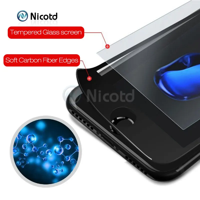 Nicotd 9H 3D изогнутое углеродное волокно мягкий край закаленное стекло для iPhone 8 Plus X 10