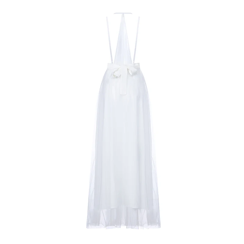 

Max Spri 2019 Elegant Style Women Dress Solid Color V-neck Lace Maxi Dress Party Club Backless Floor Length High Waist Dress