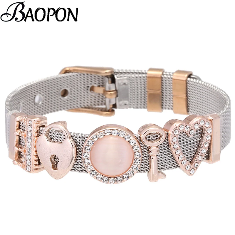 BAOPON 7 стиль замок Кристалл горка Подвески сетка Хранитель браслеты Единорог