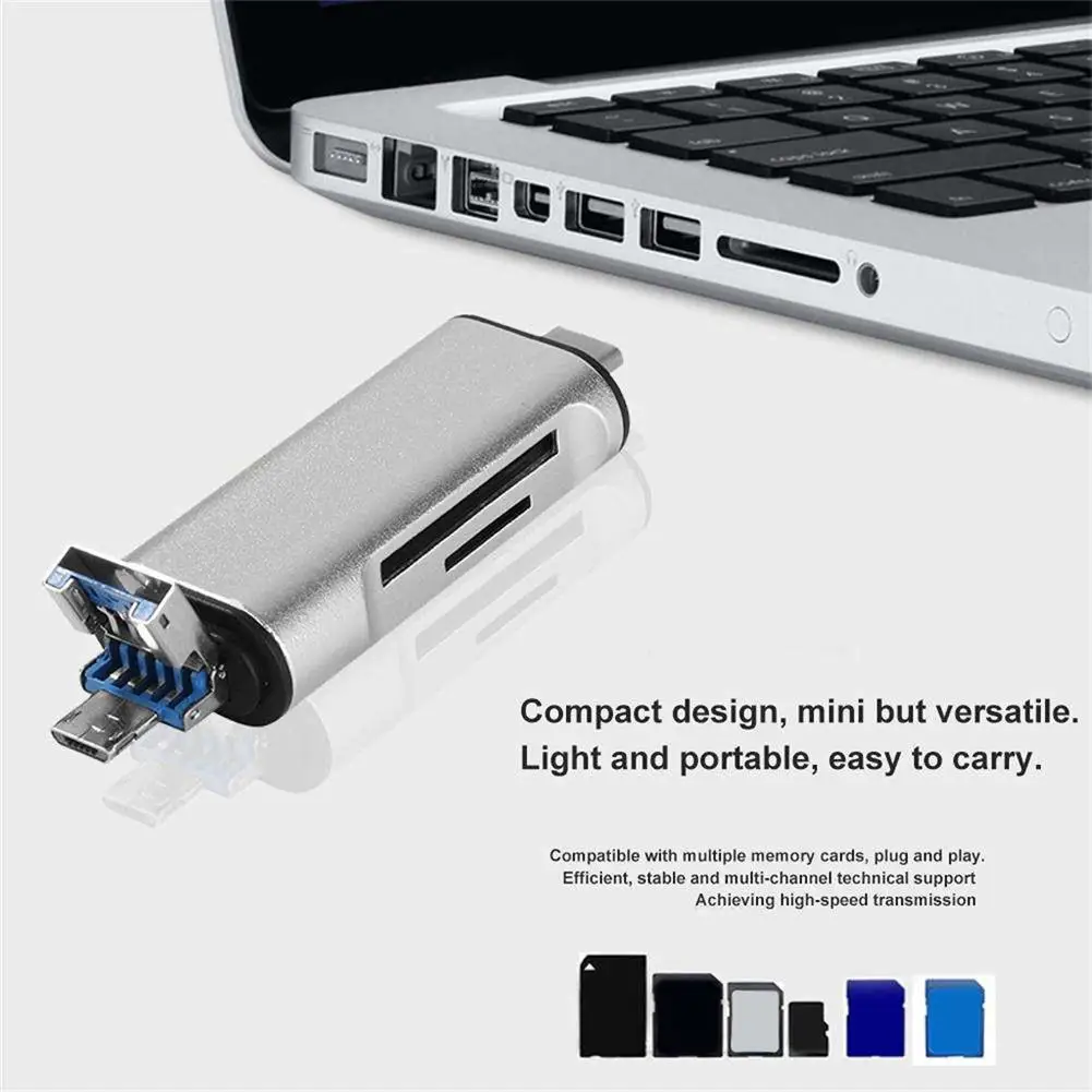 Quelima 5-в-1 Тип C OTG кард-ридер с флеш-накопитель USB с гнездовым интерфейс для ПК USB 2,0 чтения TF слот для карт памяти для устройства чтения sd-карт