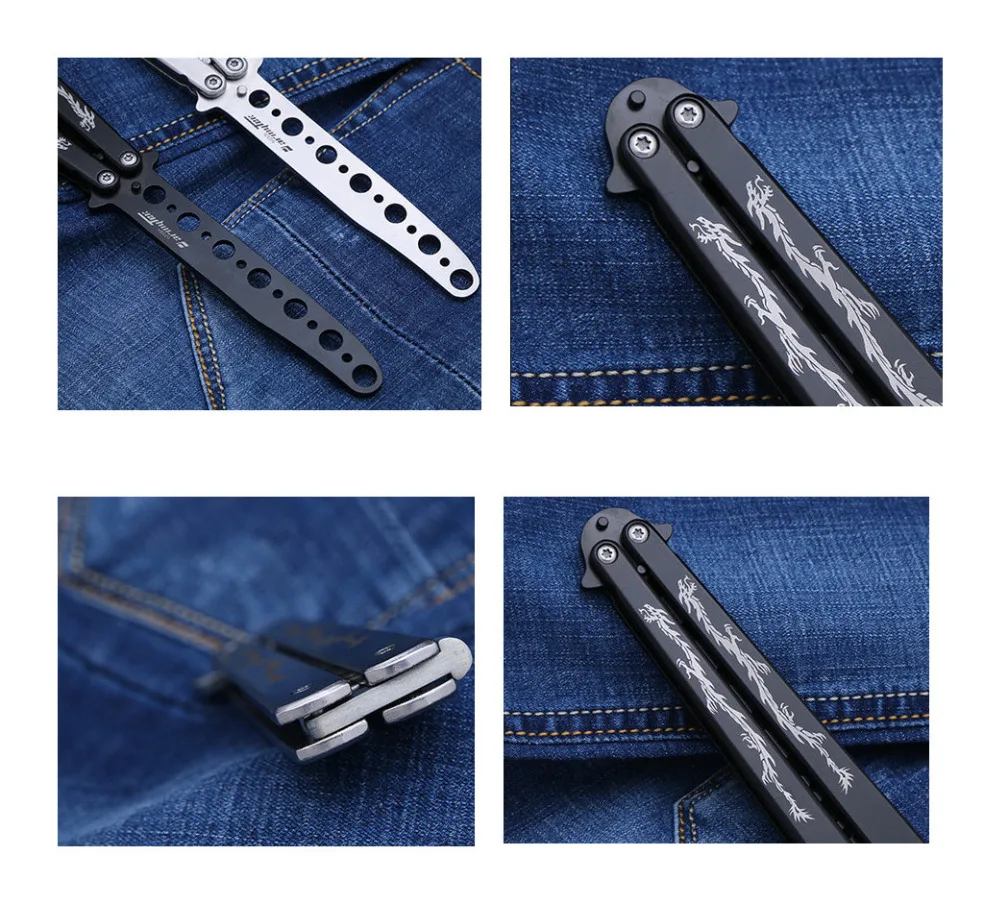 High Quality Dragon Butterfly Knife Toys Black Not sharp Stainless Steel Training no edge dull Flail Adult knife Children Gift | Игрушки и