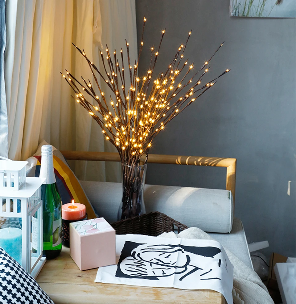 Creative Twig Lights 20LEDs Bulbs Light Vase Filler Flower Willow Branch Light Lamp Home Indoor Holiday Wedding Party Decoration