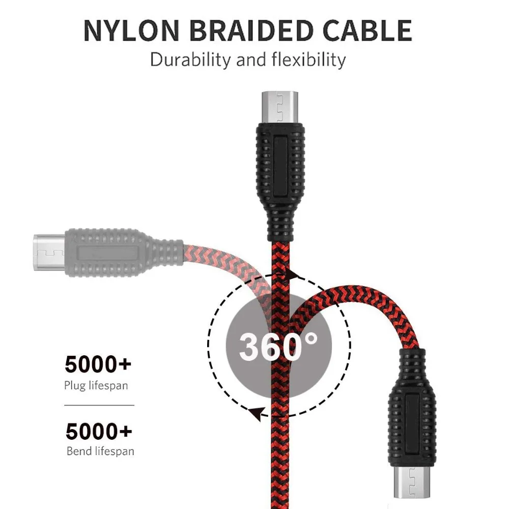 Набор из 4 кабель Нейлон Плетеный Micro USB 2 0 зарядки Кабели для устройств Android