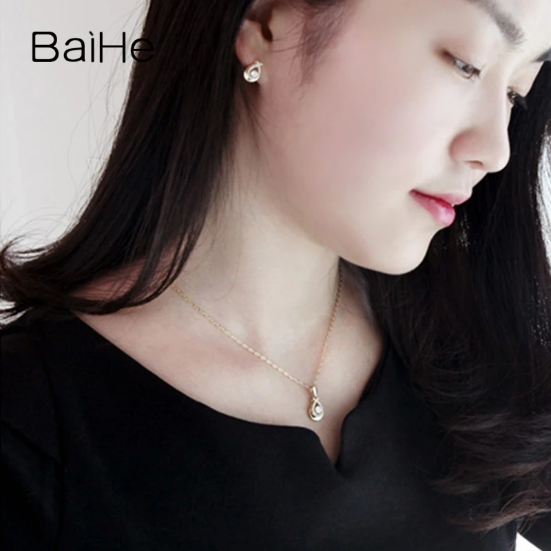 BAIHE Твердые 18K желтое золото 0.42ct круглые H/SI натуральные бриллианты женский