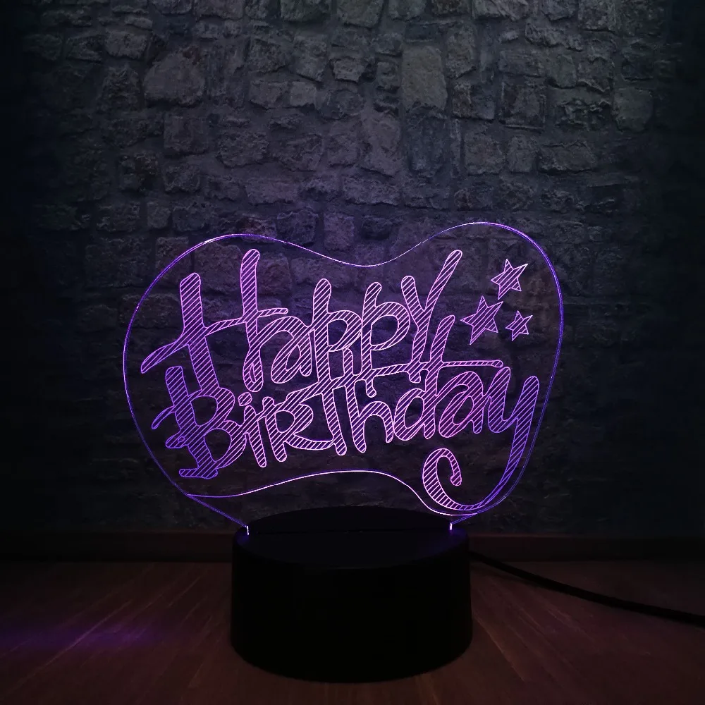 Креативный 3D светодиодный USB светильник с надписью Happy Birthday Word 7 цветов прожекторы