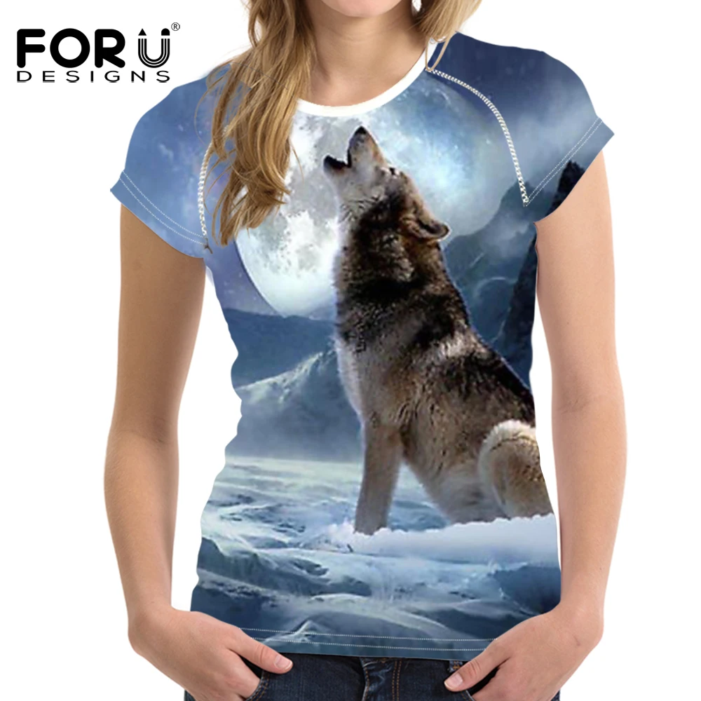 FORUDESIGNS/3D рисунком волка смешные футболки для женщин модная футболка