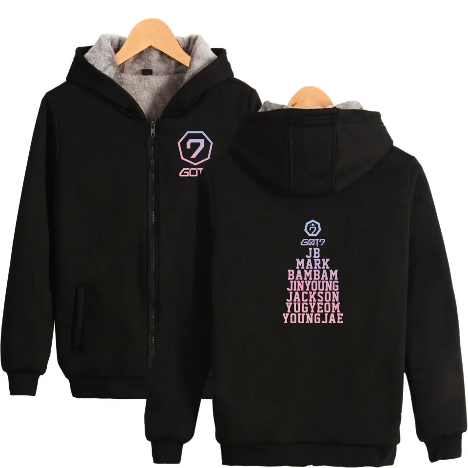 

GOT7 Korea Group Men's Thick Warm Winter Hoodies Unisex Couples Kpop Harajuku Hip Hop Zipper Cap Vintage Letters Sweatshirts Top
