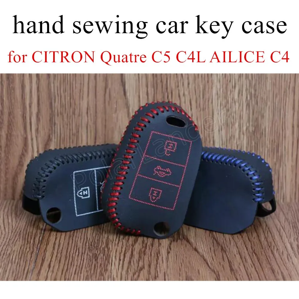 

Only Red fit for CITRON Quatre C5 C4L AILICE C4 QUATRE(2016) C3XR(2015) hand sewing leather car key case cover new arrival