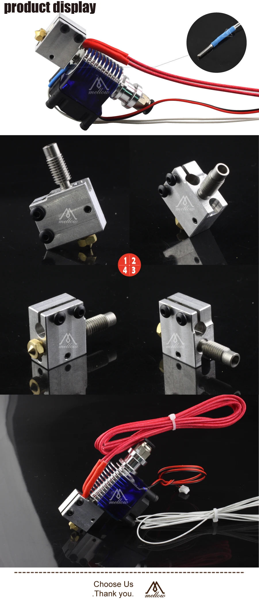 Mellow 12 В/24 В 3d принтер нагревательный блок Volcano комплект E3D V6 J-head PT100 Hotend с охлаждающим вентилятором для экструдера bowden 0,4 мм Насадка
