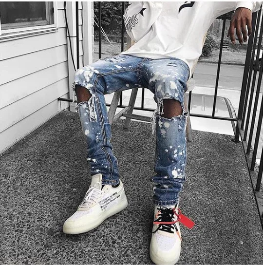Мужские джинсы из джинсовой ткани Pantalones vaqueeros De Hombre, новые европейские Дизайнерские мужские джинсы с дырками