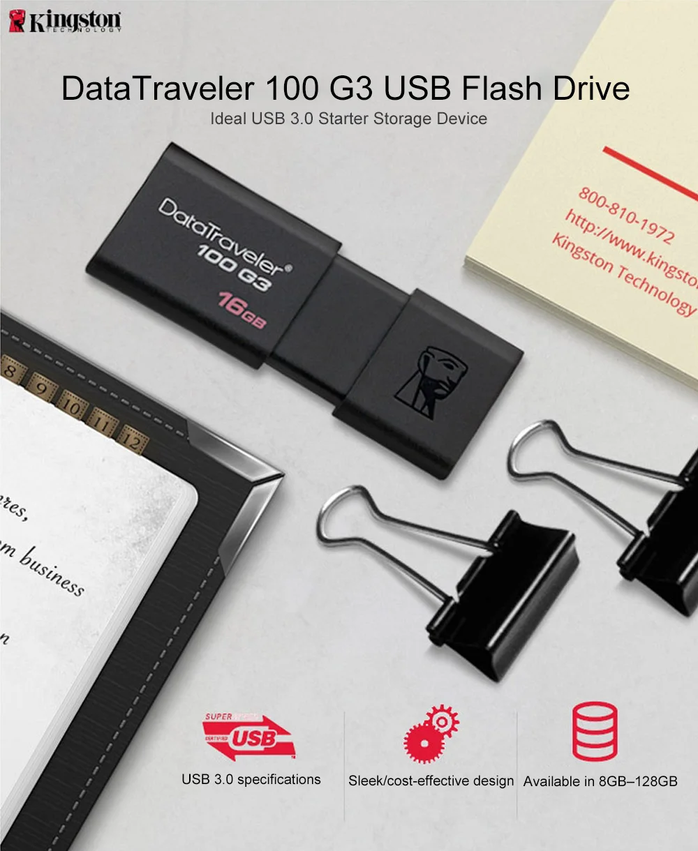 Kingston USB 3,0, флеш-накопитель, 16 ГБ, 32 ГБ, 64 ГБ, 128 ГБ, USB флеш-накопитель, флеш-накопитель, кольцо, память, USB DT100G3