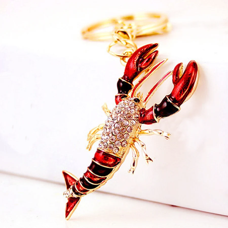 

Creative Rhinestone Cartoon Crayfish Bag Key Chains Ring Holder Charm Car Keychain Alloy Keyring Women Keyfobs Jewelry Gift R020