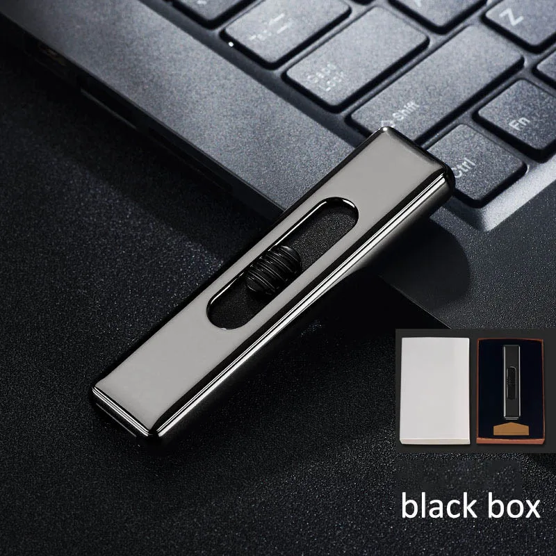 Цинковый сплав электронная USB Зажигалка перезаряжаемая WilndProof для мужчин подарок для курения гаджеты нажимать зажигать сигарету зажигалки беспламенные - Цвет: black box