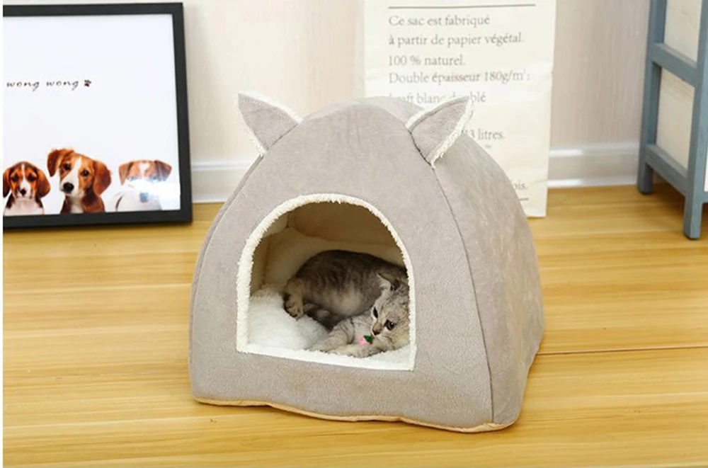 Съемная кровать для кошек, саморазогревающаяся, для домашних кошек, складной домик для собак с матрасом, клетка для щенков, лежак, серый, розовый