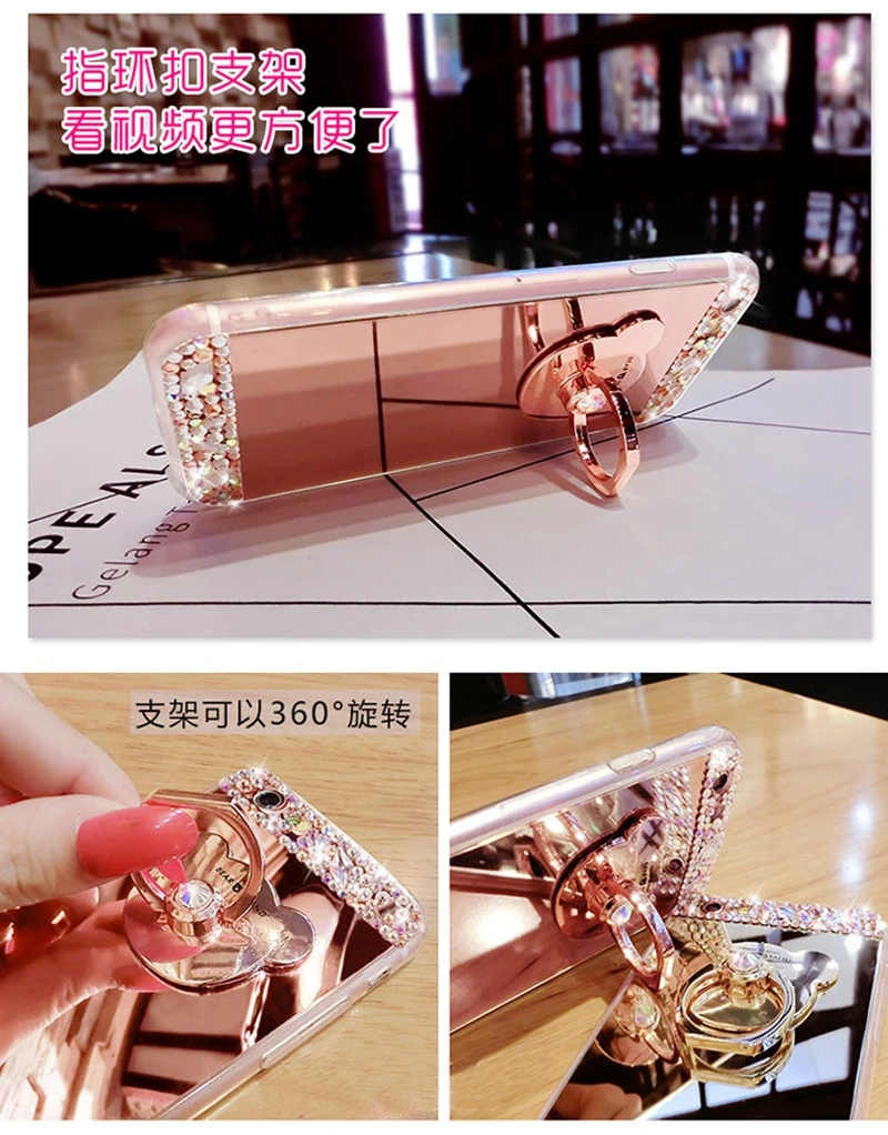 For iPhone 6 6S Case Giltter Rhinestone Mirror Ring Holder Silicon Cover iPhone6 Diamond Finger Grip Stand Capa | Мобильные телефоны
