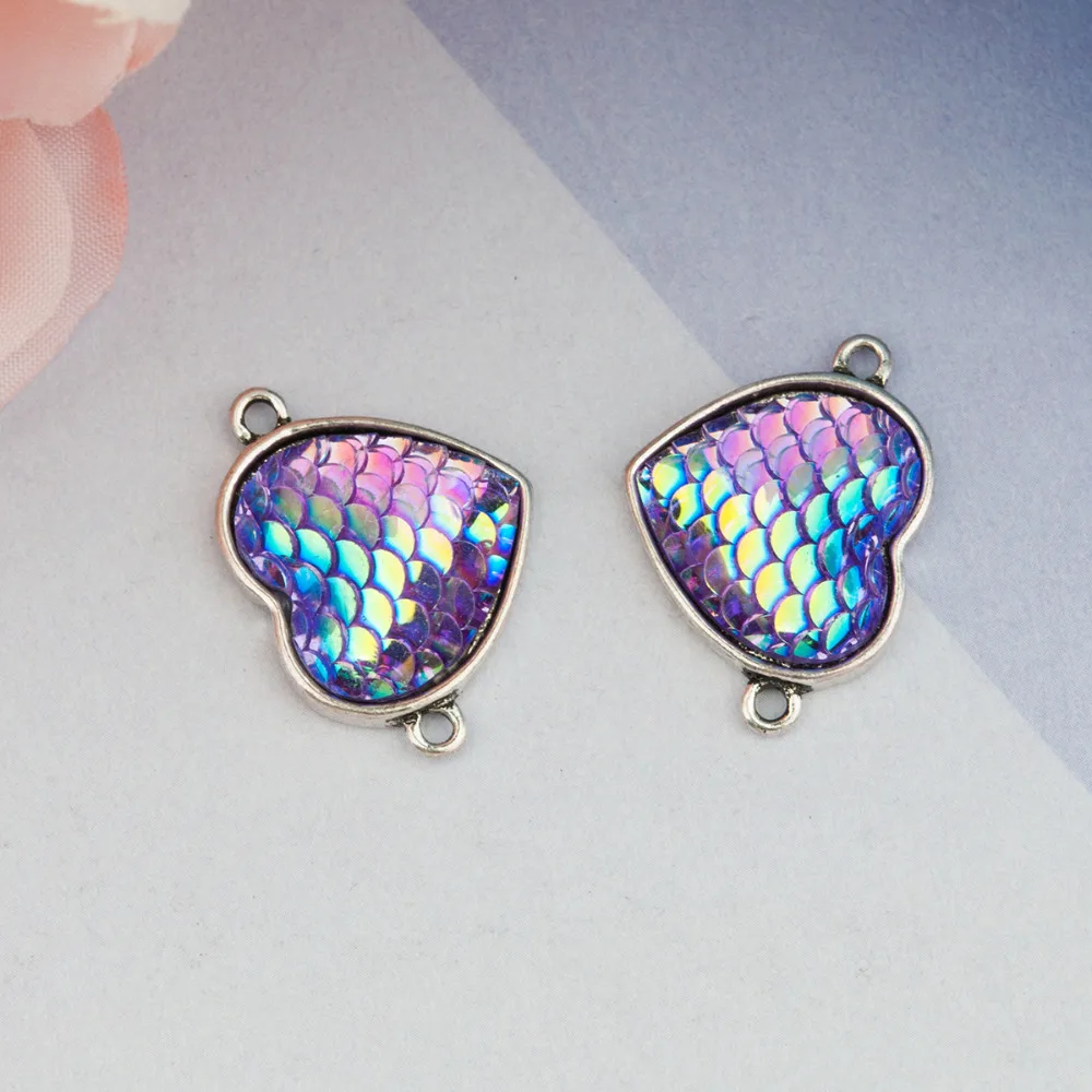 DoreenBeads Резина с Цинковым Сплавом Mermaid Fish Dragon весы Разъемы Сердце античное серебро