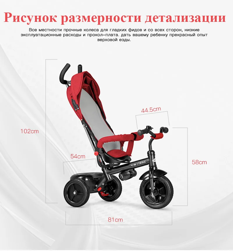 Besrey Детские 4 в 1 трехколесный велосипед с эффектом пуш ап три-коляска на колесиках детского трехколесного велосипеда сиденье из поликарбоната для верховой езды для детей