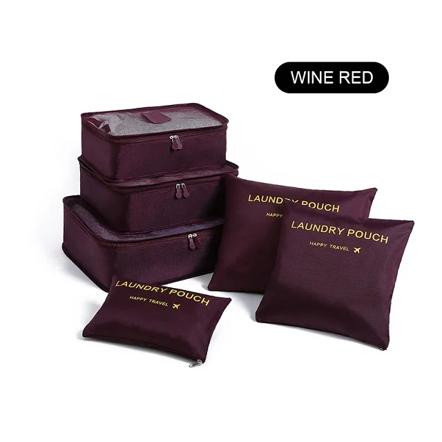 Wine Red 6 шт./партия, дорожные компактные сумки для хранения одежды, упаковочные мешки, багажные органайзеры, контейнер для хранения школьной одежды - Цвет: Wine Red