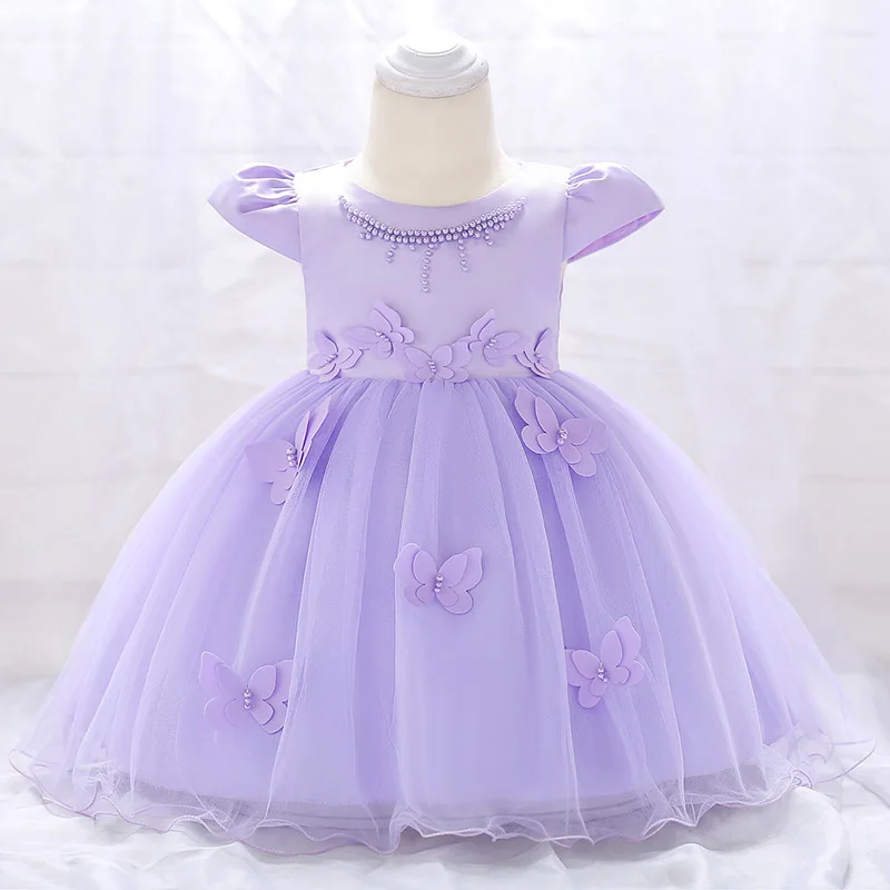 purple Детский костюм с бусинами; пышная Одежда для новорожденных; платье для первого причастия с цветочным узором для девочек; праздничное платье для крещения; vestido; Возраст 0-2 года; пышные платья - Цвет: purple