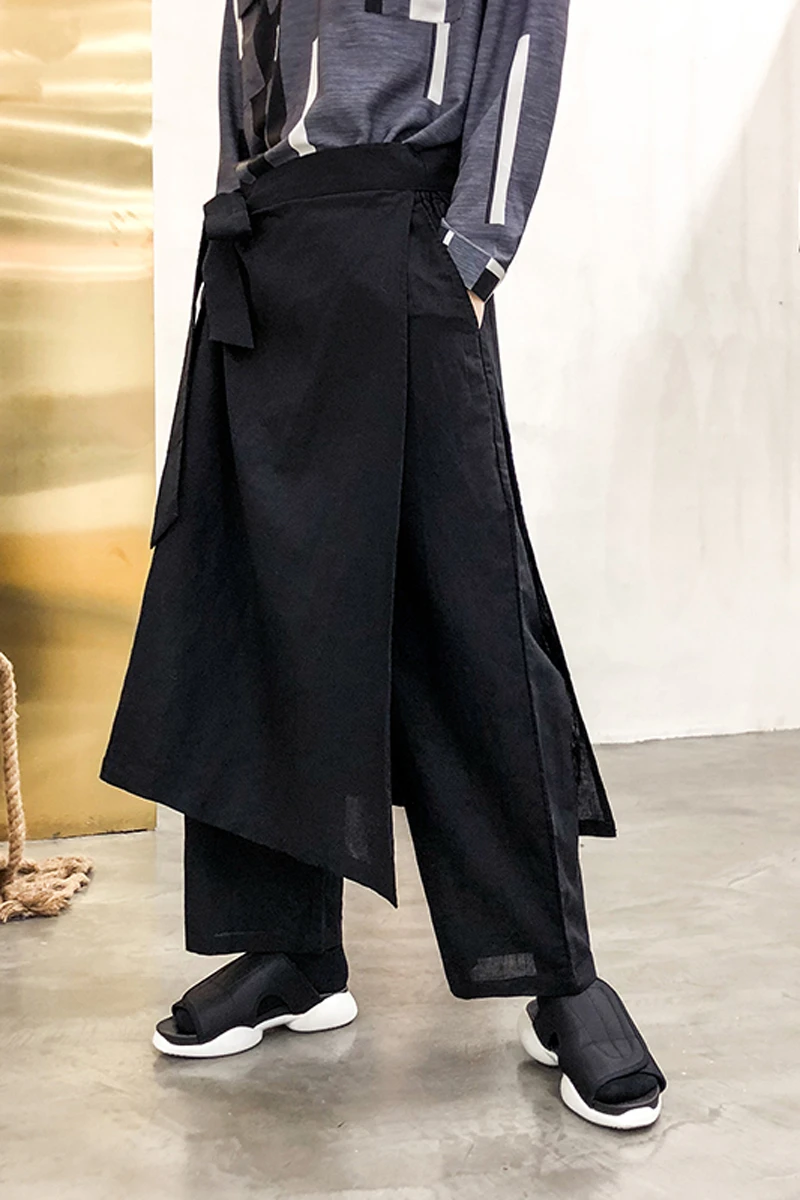 

S-6XL!2019 Fall's new diablo is a stylist dress pants cargo pants detachable apron men's wide leg pants nine points