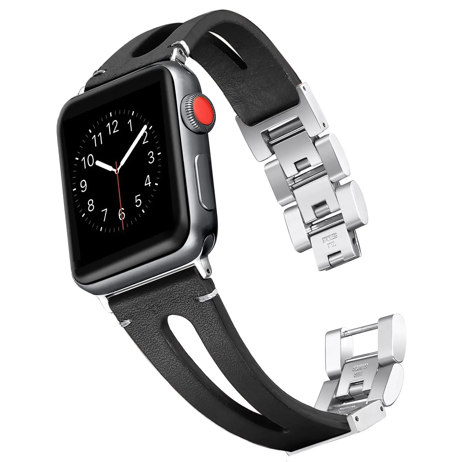 JANSIN ремешок из натуральной кожи для Apple Watch 38 мм 42 мм 40 мм 44 мм браслет ремешок для iWatch серии 5 4 3 2 1 wo для мужчин/мужчин - Цвет ремешка: blakc