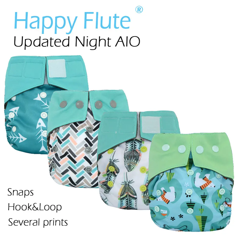 Новые принты Happy Flute OS обновленная Ночная AIO тканевая пеленка с вшитой вставкой, угольный бамбуковый внутренний, s m l регулируемый
