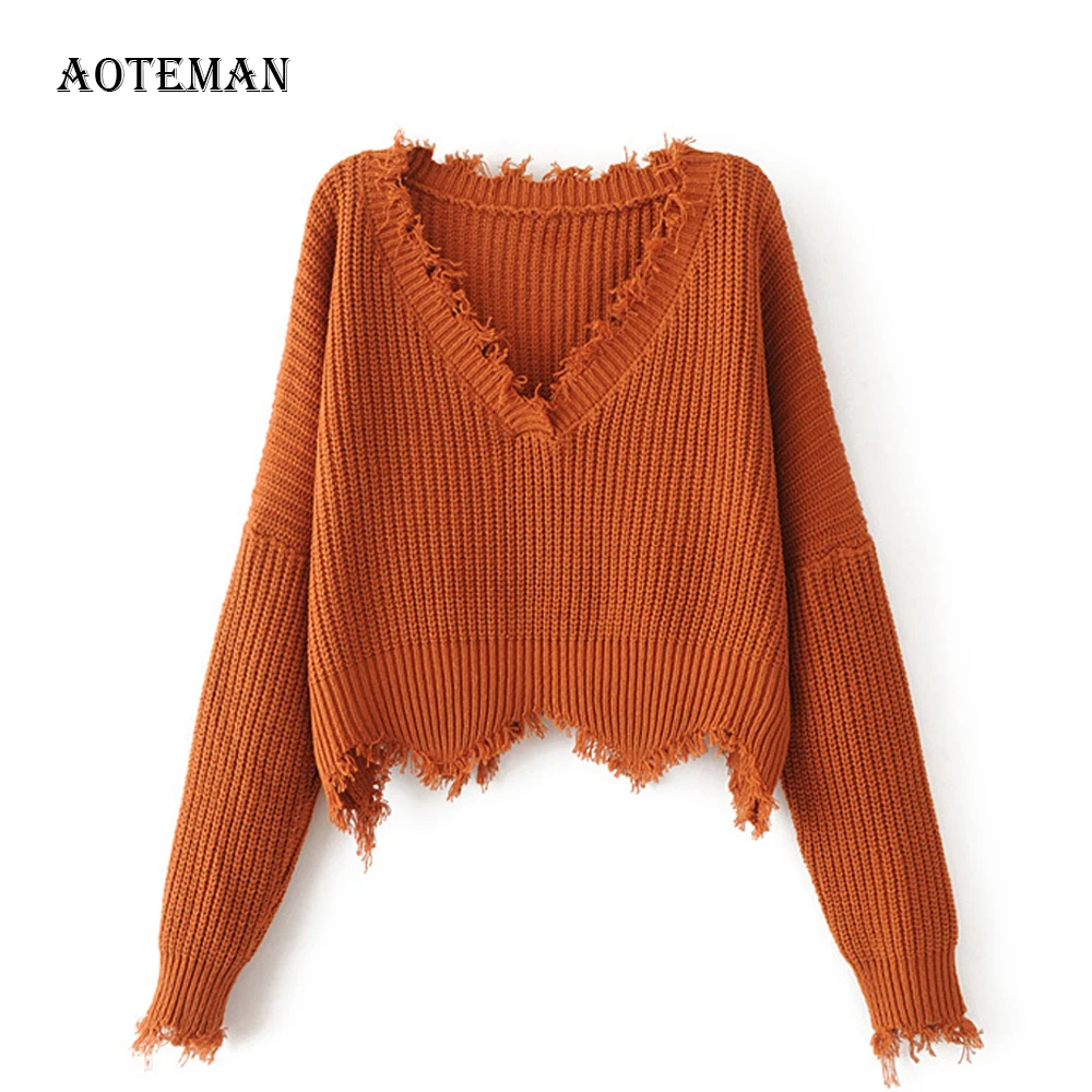 Autumn Winter Sweater Women 2019 V Neck Solid Warm Oversized Long Sleeve Casual Pullover Loose Tassel Knitted Sweaters | Женская одежда