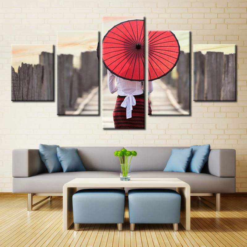 

5PCS/set Unframed Japanese Umbrella Wall Art for Bathroom Decorations Oil Painting on Canvas Customized & Wholesale