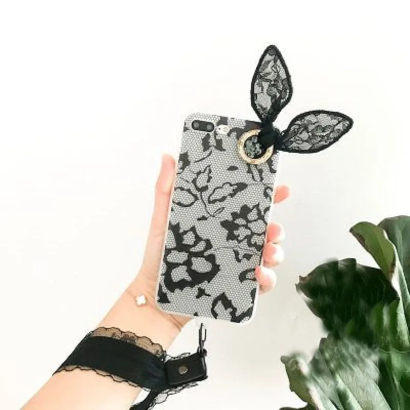 Нарисовать Оригинальные милые кружевные кроличьи ушки с браслет для iPhone 7 8 плюс 6