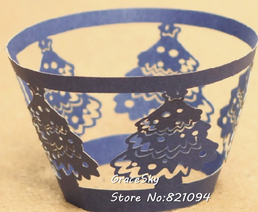 

Free shipping 50Pcs/lot Laser cutting Christmas Tree design Cupcake Wrappers Hollow out Cake holders Birthday Party Favors