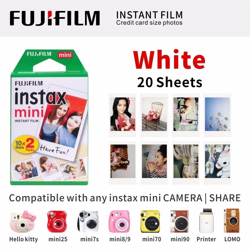 White 20 Sheets ЖК-дисплея с подсветкой FUJIFILM FUJI INSTAX MINI 9 пленка глянцевая фотобумага в 1 пакет для SP1 SP2 70 7cs 8 25 90 50 Lomo - Цвет: White 20 Sheets