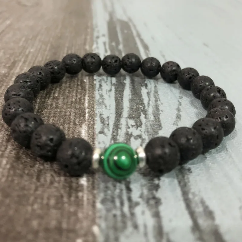 

Браслет Mala Beads для йоги, мужские браслеты из лавовой ткани, малахит, браслет с земляной и естественной мужественностью на запястье