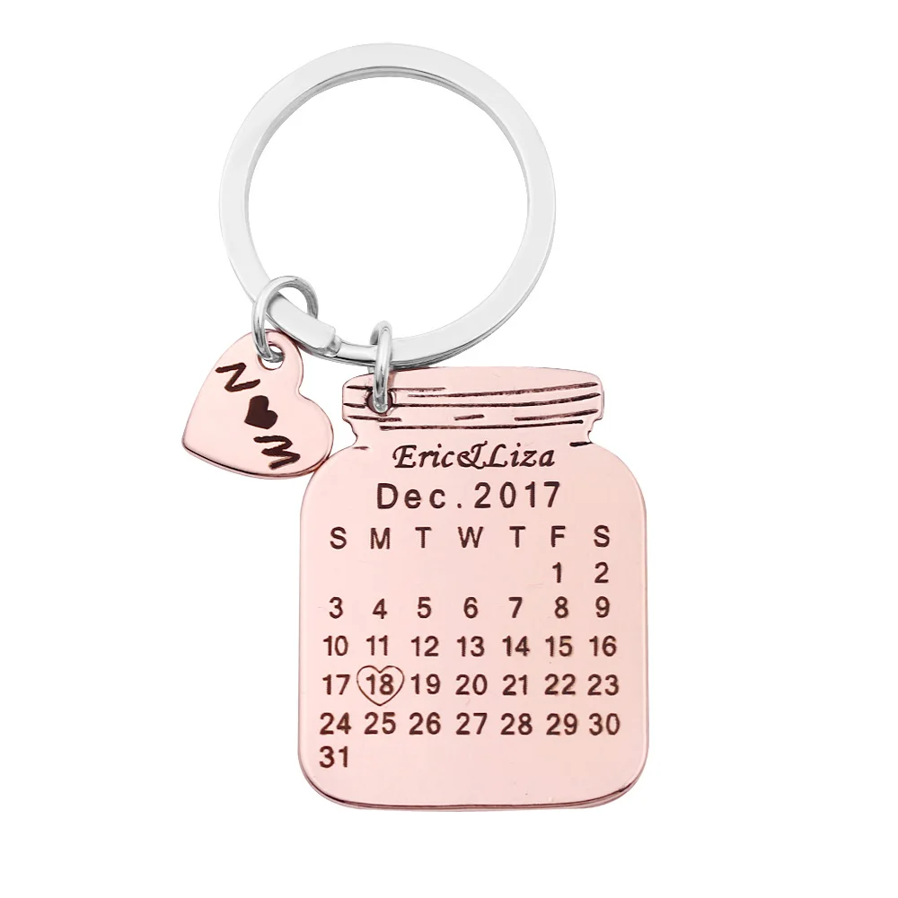 only date Rose gold Персонализированная Начальная буква брелок-календарь День рождения Дата брелок специальная Дата Подарки Свадебные украшения на заказ - Цвет: only date Rose gold