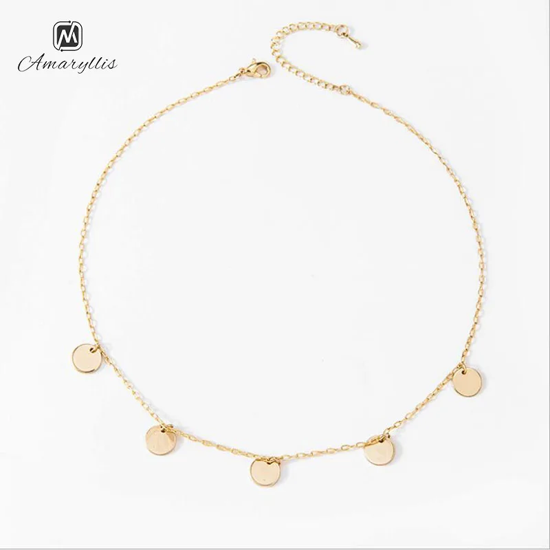 Amaiyllis Bling круглая Монета диск заявление колье ожерелье для женщин Золотой Цвет Подвеска со стразами чокер ключицы цепи