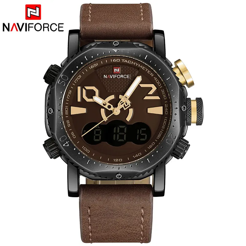 

Часы наручные NAVIFORCE Мужские кварцевые, Брендовые спортивные светодиодные цифровые аналоговые, с двойным дисплеем, водонепроницаемые до 30 м,...