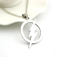 stainless steel flash lightning symbol logo necklace geometric round movie superhero lightning sign natural weather necklace