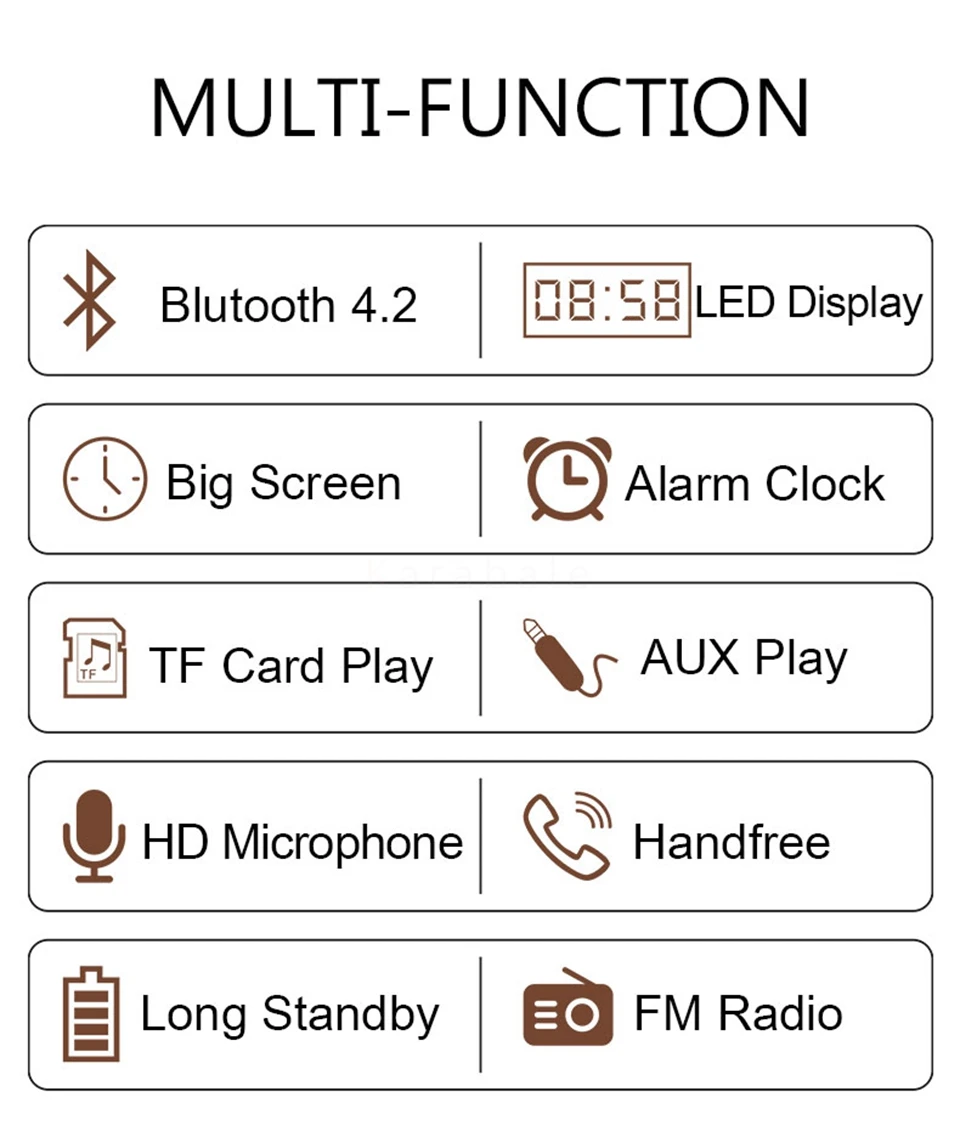 HOT Wooden Bluetooth Speaker Alarm Clock Wireless Portable HiFi Shock Bass Altavoz TF Soundbar MP3 Speaker FM Radio Microphone