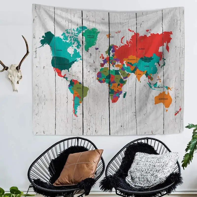 Map Tapestry Indian Mandala Hippie Chiffon Wall Hanging Retro Colorful World Tapestries Boho Bedspread Yoga Mat Blanket | Дом и сад