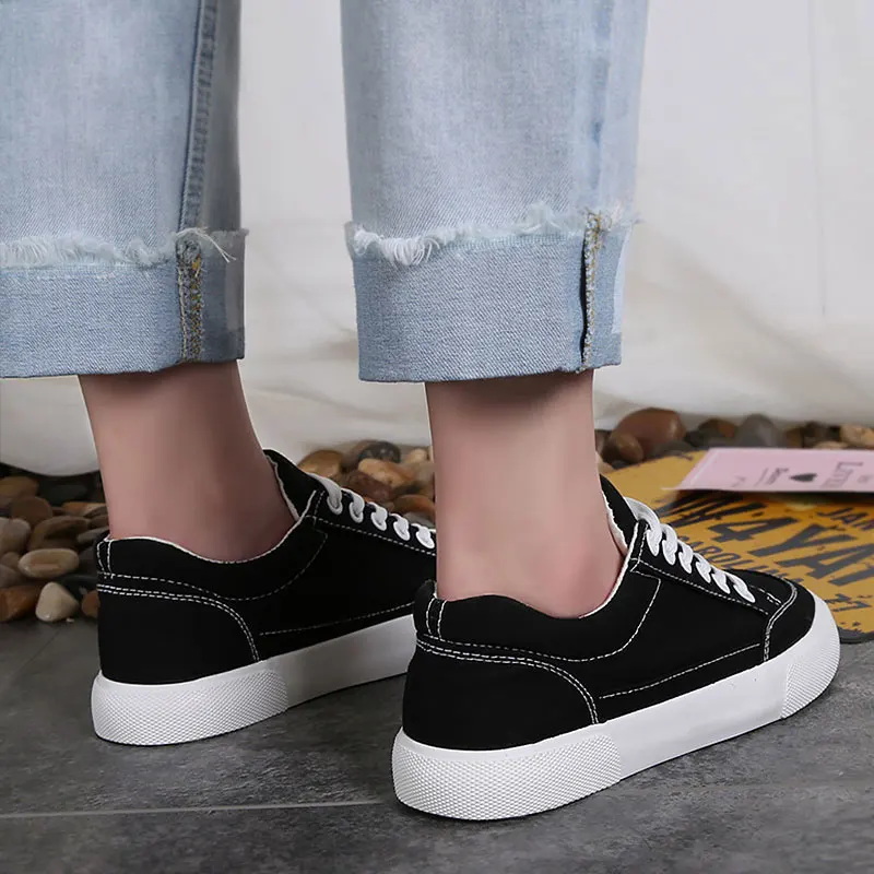 Women sneakers 2019 new arrivals fashion lace-up black/white women shoes solid sewing shallow casual canvas A3A-23 | Обувь